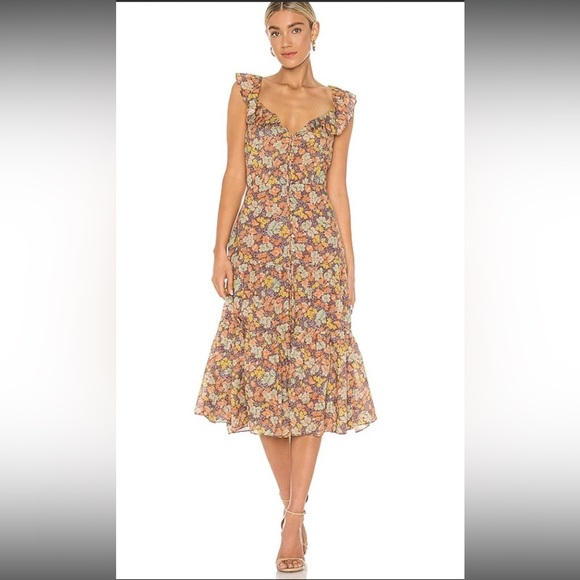 Veronica Beard Malgosia Floral Cotton Ruffle Cottagecore Vintage Midi Dress 10 - Picture 3 of 12
